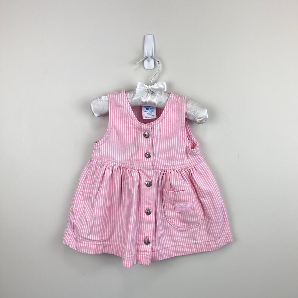 Vintage OshKosh B'Gosh Pink Striped Jumper Dress 12 Months